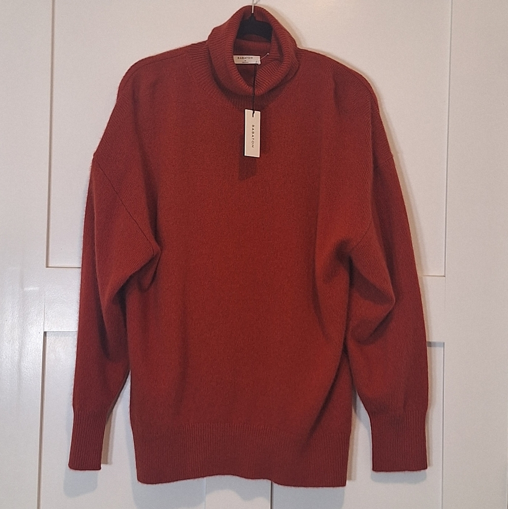 Aritzia Babaton Cashmere 100% Turtleneck Sweater Oversized Burnt Orange Medium